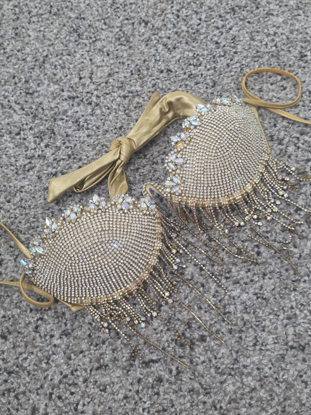 Gold Jeweled Fringe Bikini/ Mermaid/ Belly Dancer Top Festival Rhinestones